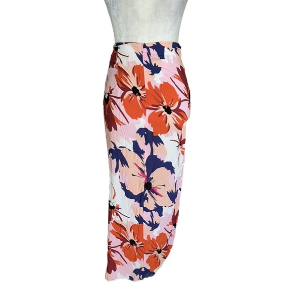 NEW Le Salty Label Pink Tropical Floral Sarong Tie Waist Wrap Midi Skirt - S - Picture 6 of 12
